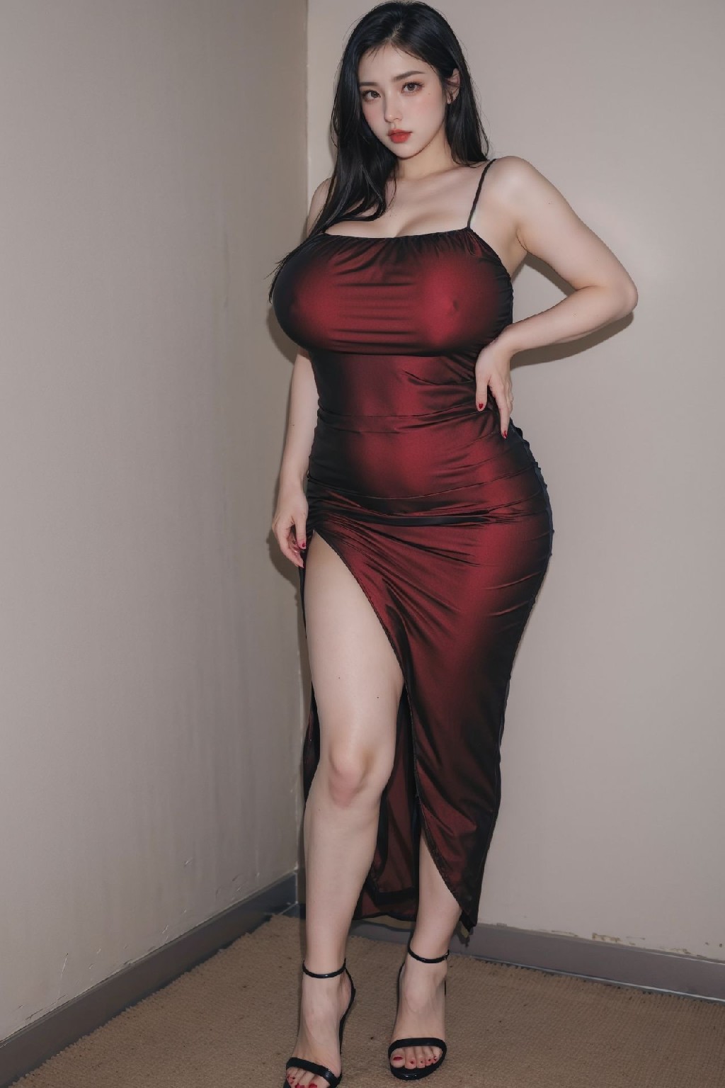 Sexy Maroon Dress NSFW 112p