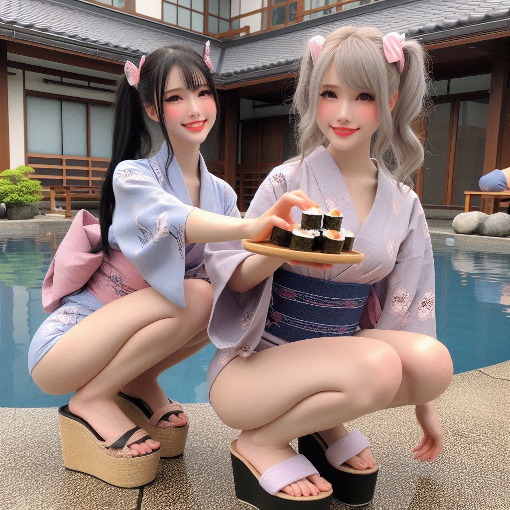 "Hurry! Wait online!" Series (18) Yukata at a Poolside Restaurant