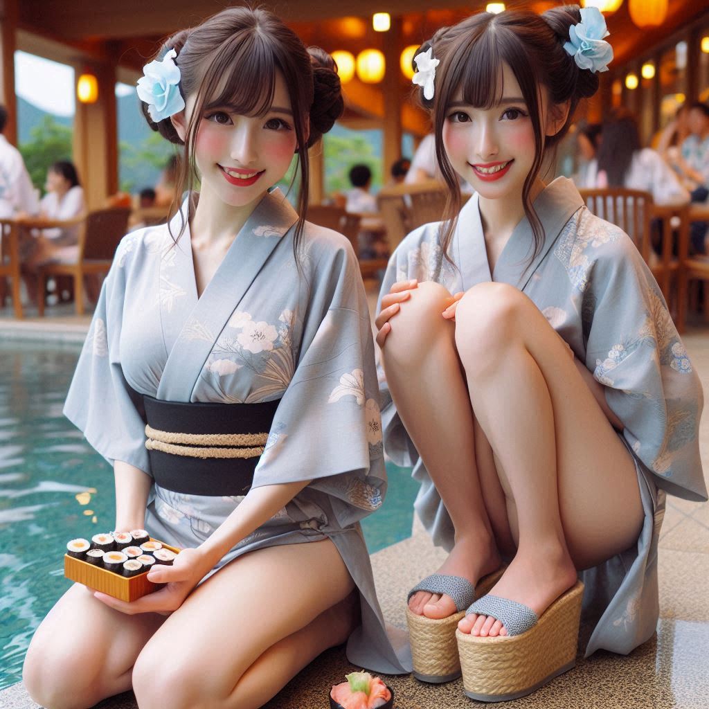 "Hurry! Wait online!" Series (18) Yukata at a Poolside Restaurant
