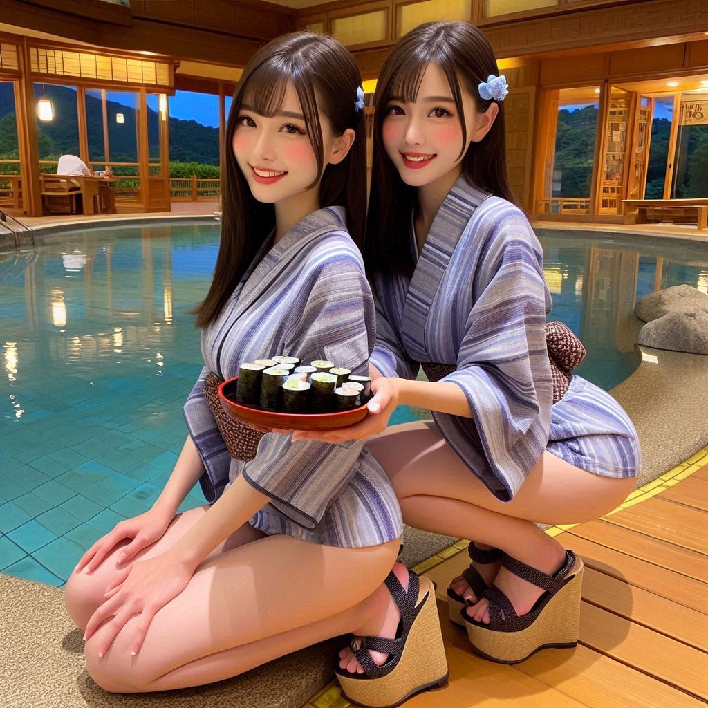 "Hurry! Wait online!" Series (18) Yukata at a Poolside Restaurant