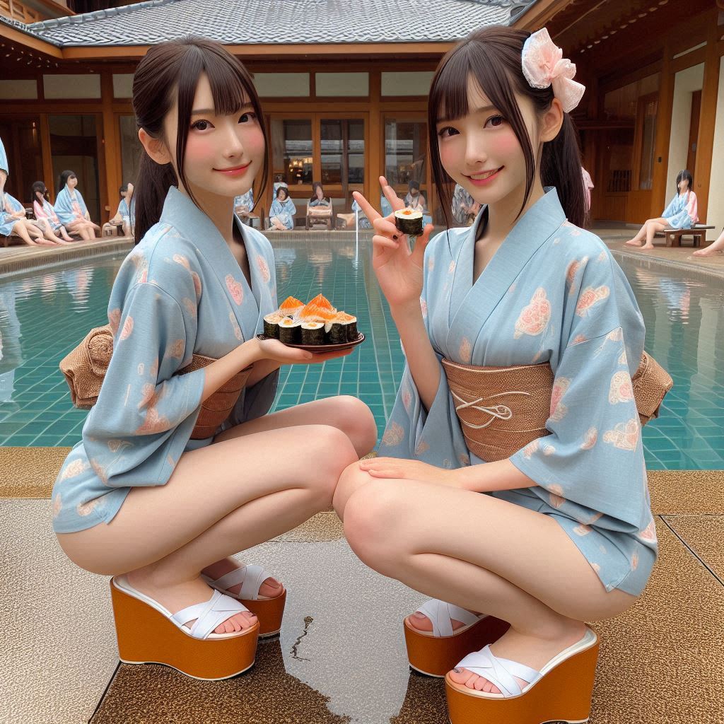 "Hurry! Wait online!" Series (18) Yukata at a Poolside Restaurant