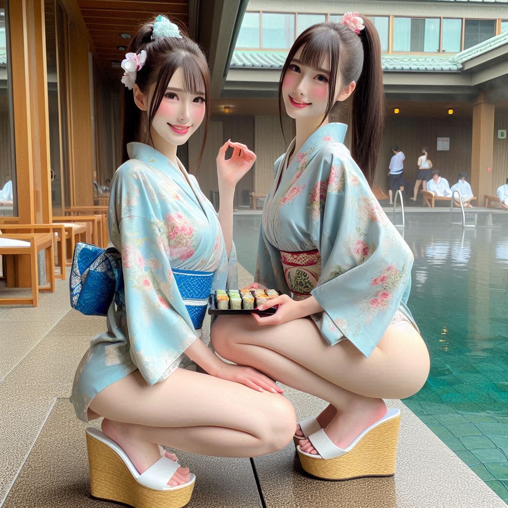 "Hurry! Wait online!" Series (18) Yukata at a Poolside Restaurant