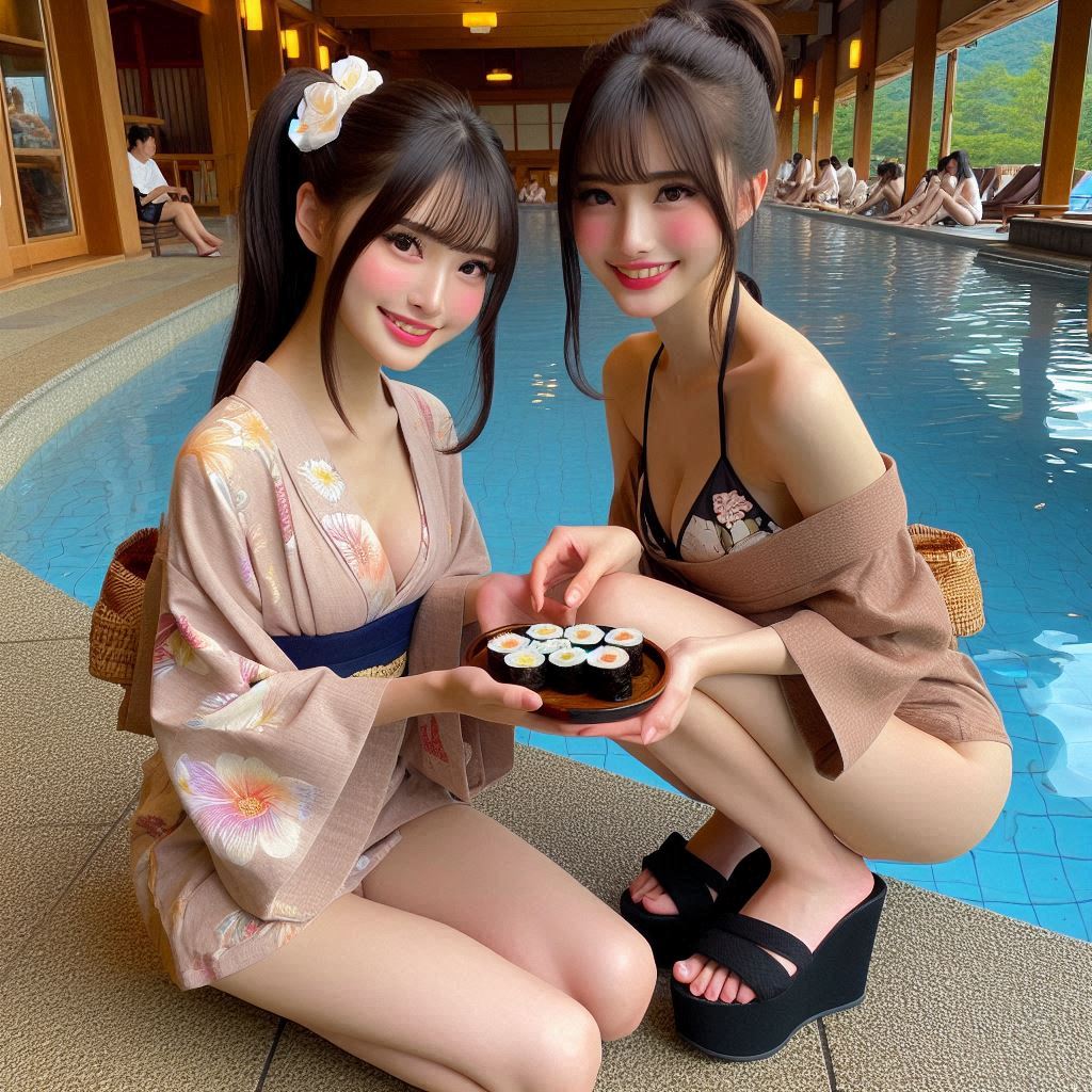 "Hurry! Wait online!" Series (18) Yukata at a Poolside Restaurant