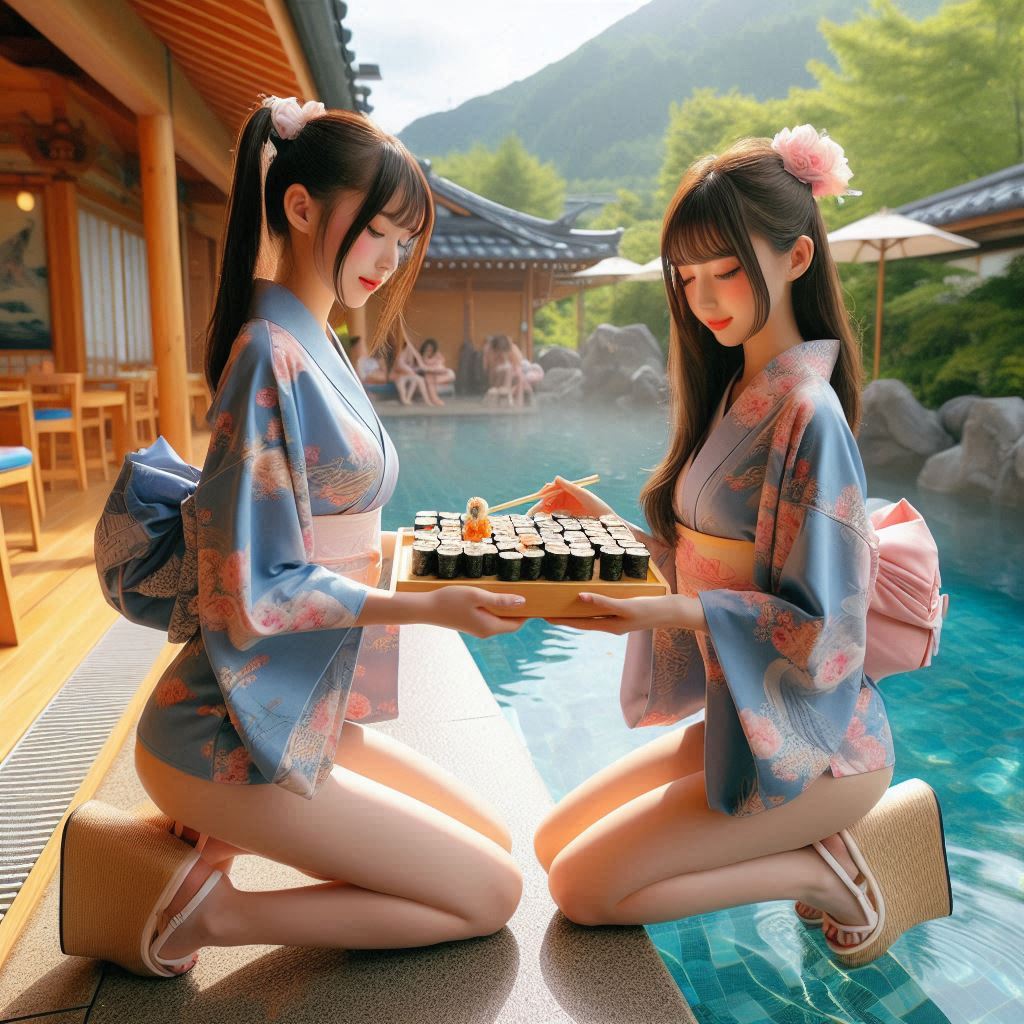 "Hurry! Wait online!" Series (18) Yukata at a Poolside Restaurant