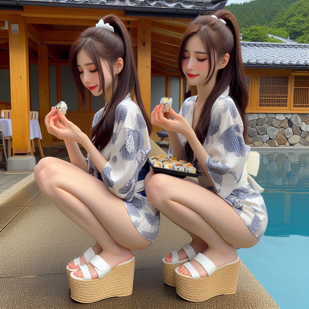 "Hurry! Wait online!" Series (18) Yukata at a Poolside Restaurant