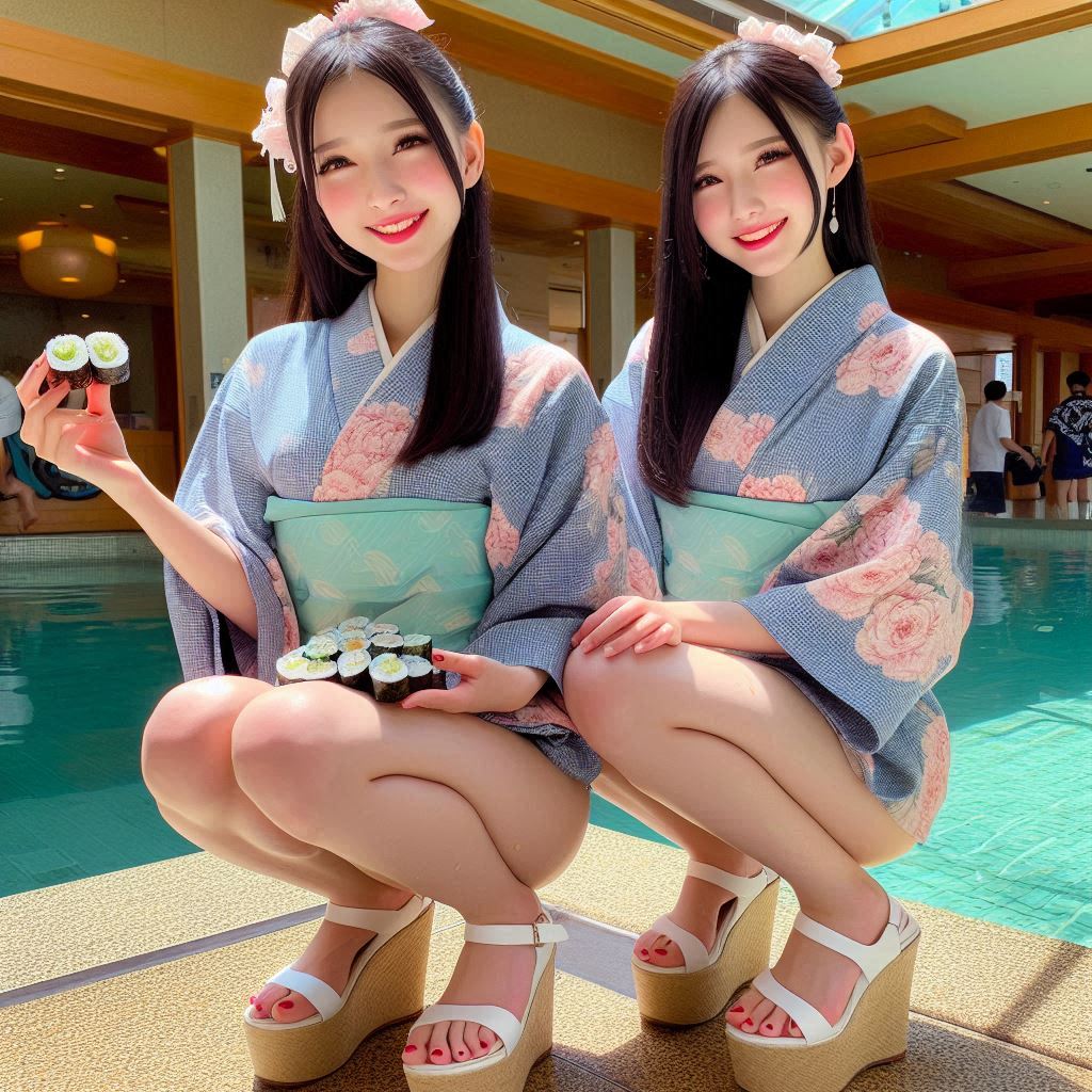 "Hurry! Wait online!" Series (18) Yukata at a Poolside Restaurant