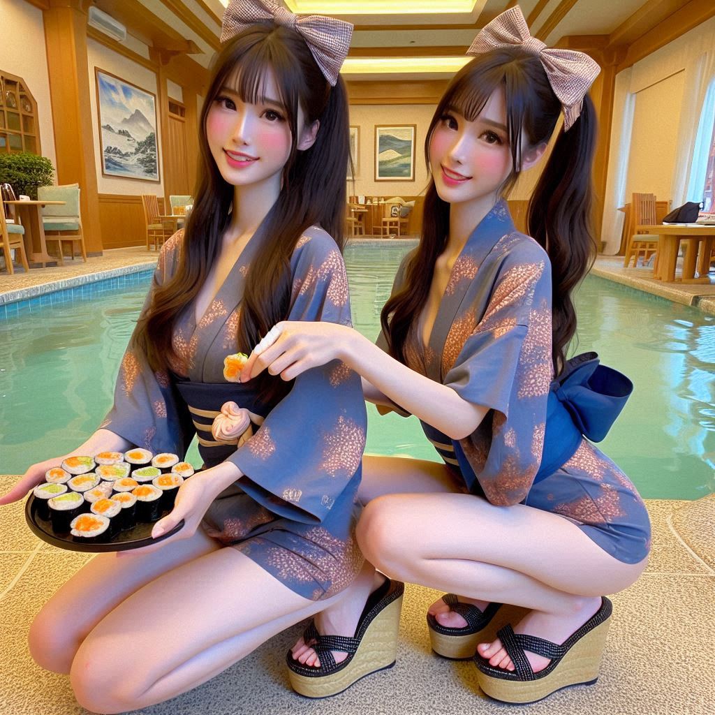 "Hurry! Wait online!" Series (18) Yukata at a Poolside Restaurant