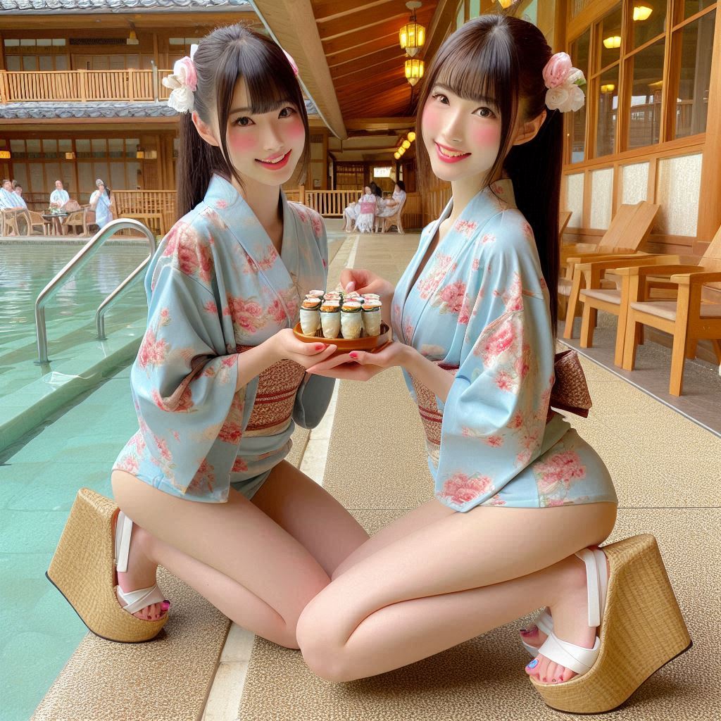 "Hurry! Wait online!" Series (18) Yukata at a Poolside Restaurant