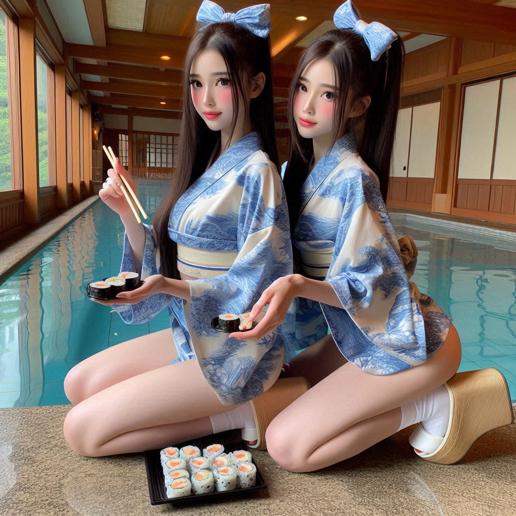 "Hurry! Wait online!" Series (18) Yukata at a Poolside Restaurant