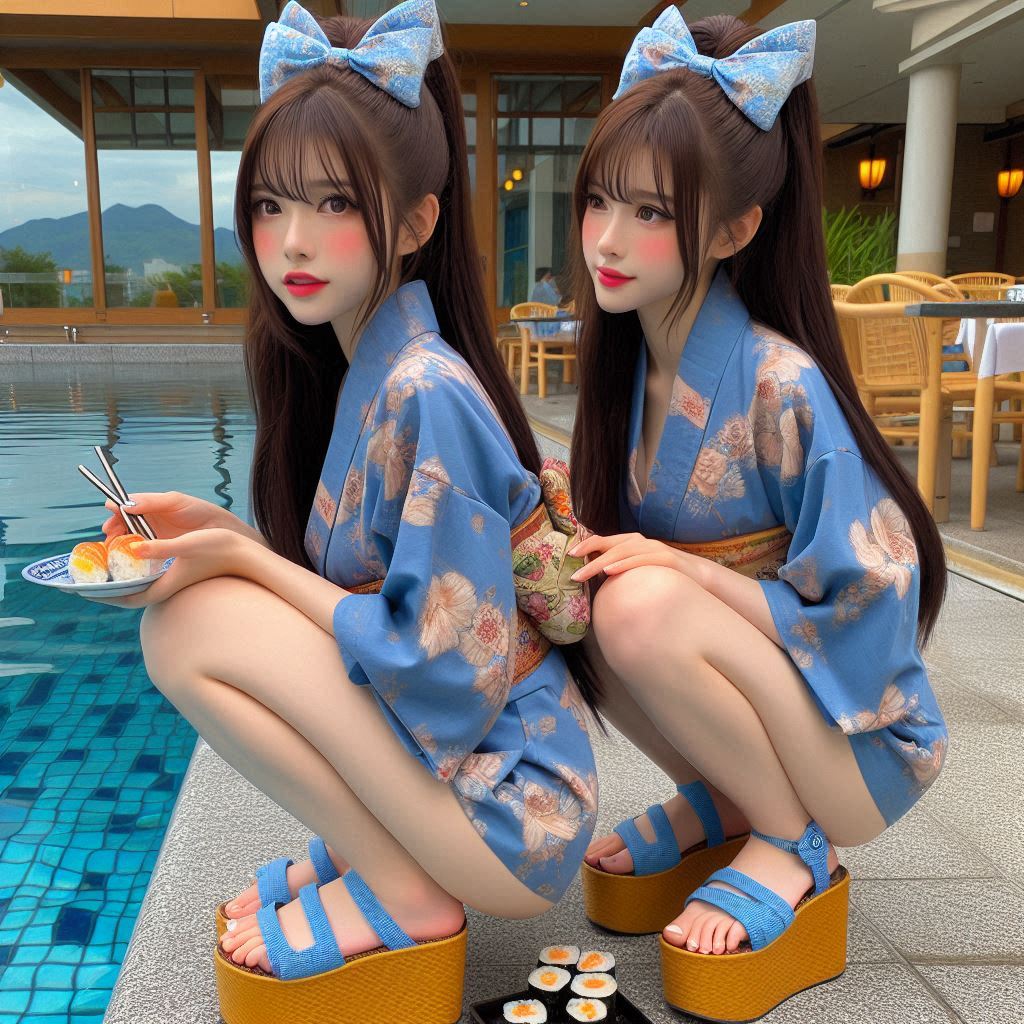 "Hurry! Wait online!" Series (18) Yukata at a Poolside Restaurant