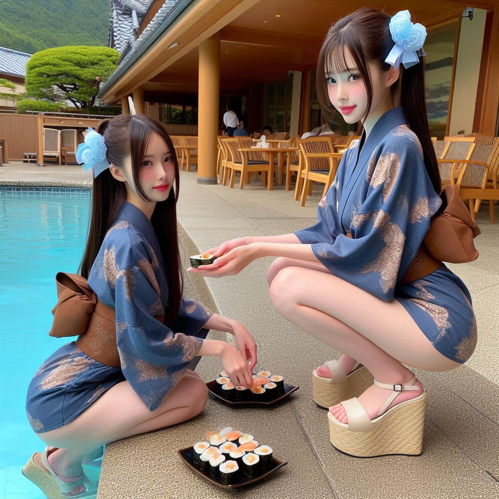 "Hurry! Wait online!" Series (18) Yukata at a Poolside Restaurant