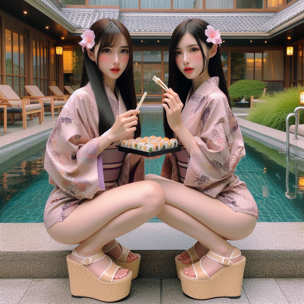 "Hurry! Wait online!" Series (18) Yukata at a Poolside Restaurant