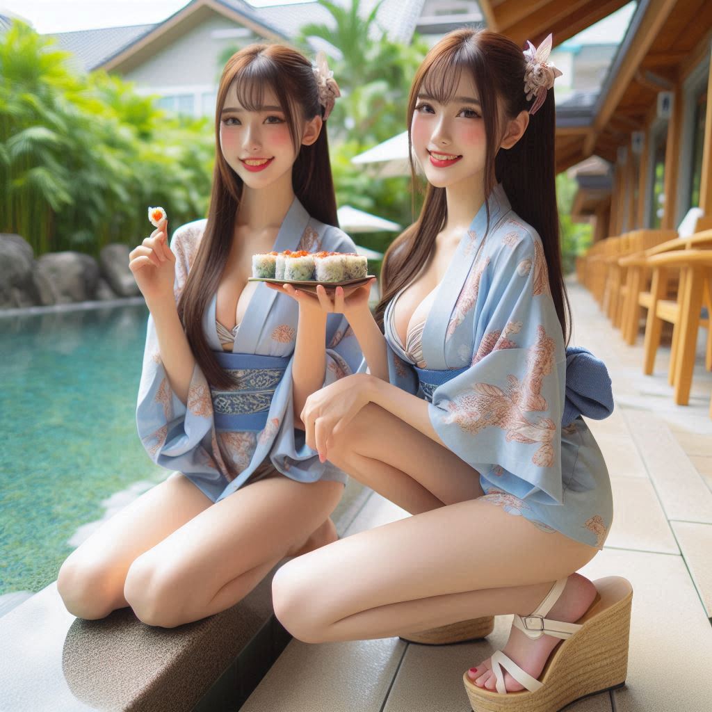 "Hurry! Wait online!" Series (18) Yukata at a Poolside Restaurant