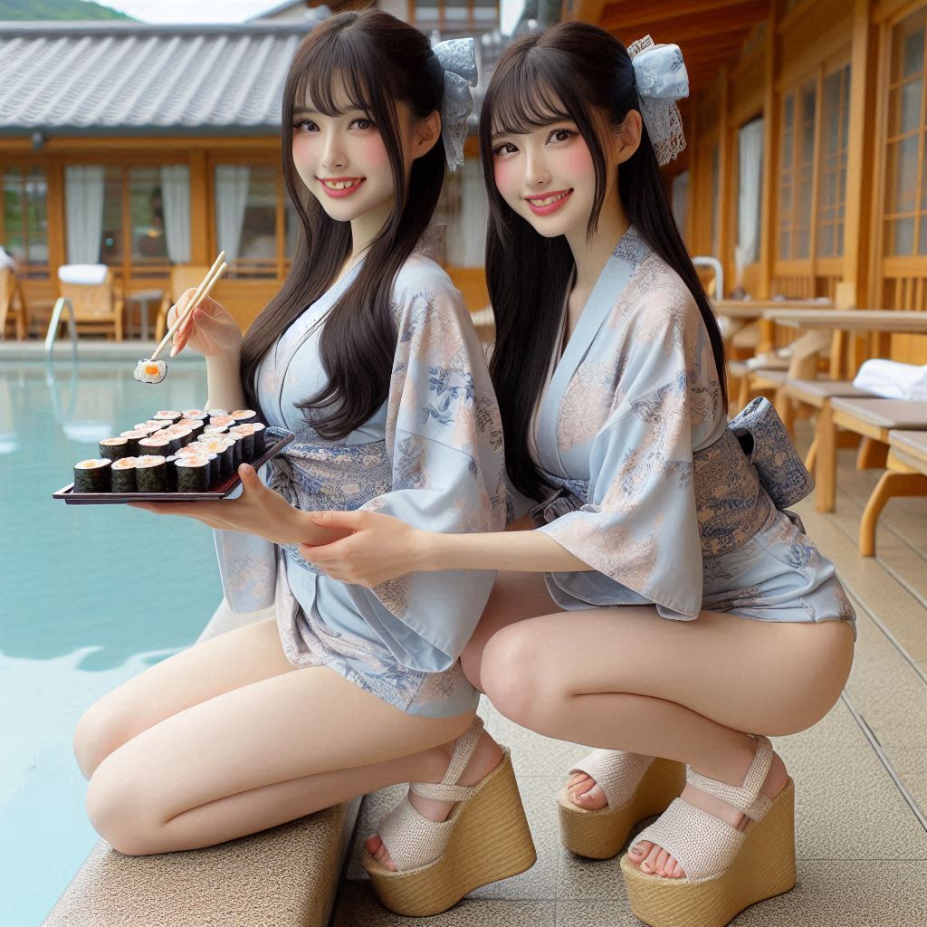 "Hurry! Wait online!" Series (18) Yukata at a Poolside Restaurant