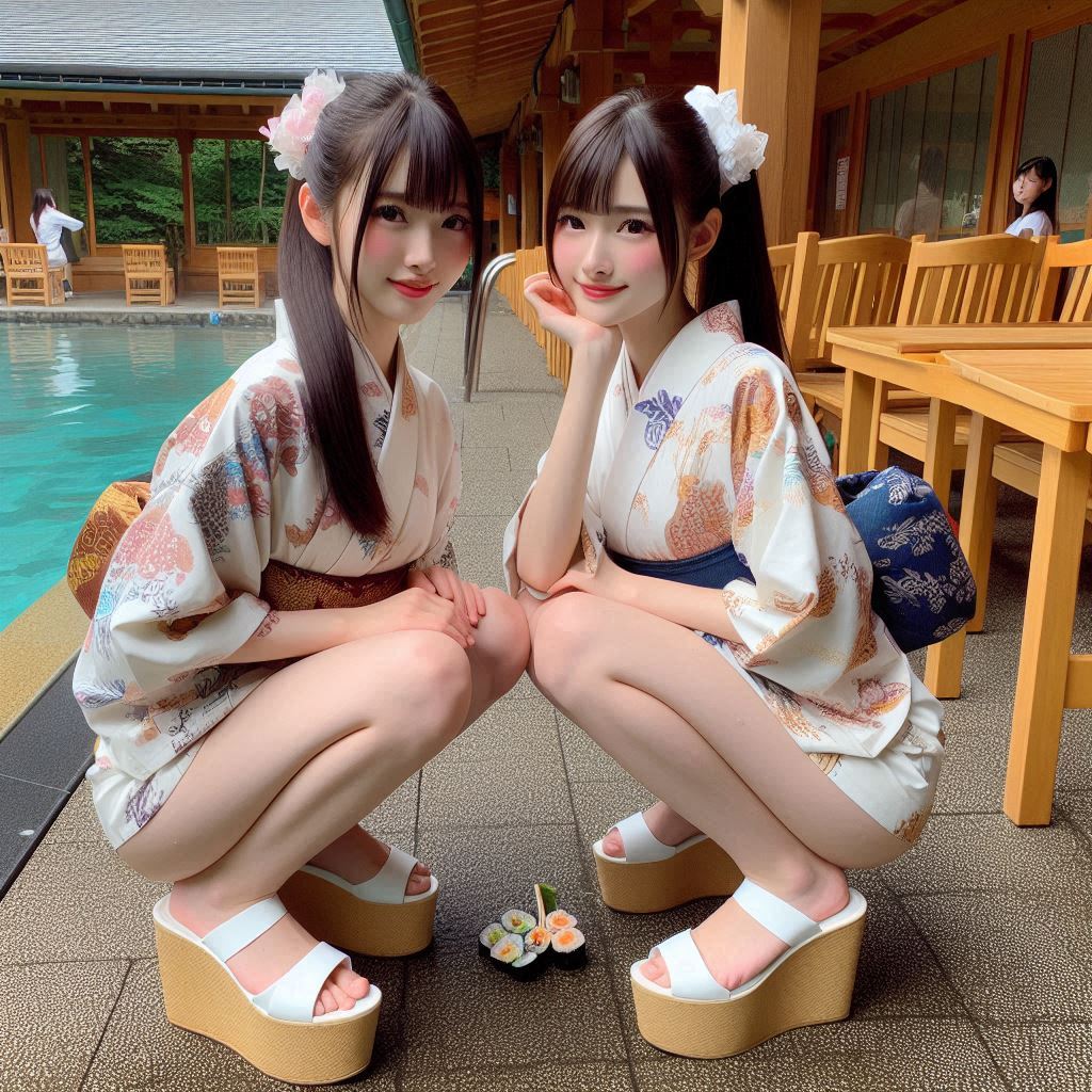 "Hurry! Wait online!" Series (18) Yukata at a Poolside Restaurant