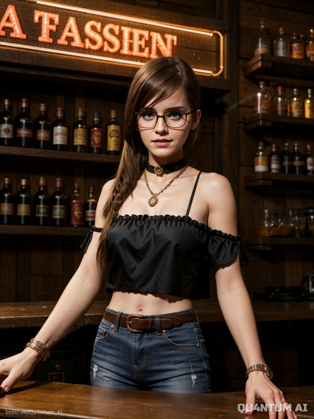 AI Emma Watson-Cowgir Cowboy Bar Texas Pooltable Harry Potter Hermione Granger