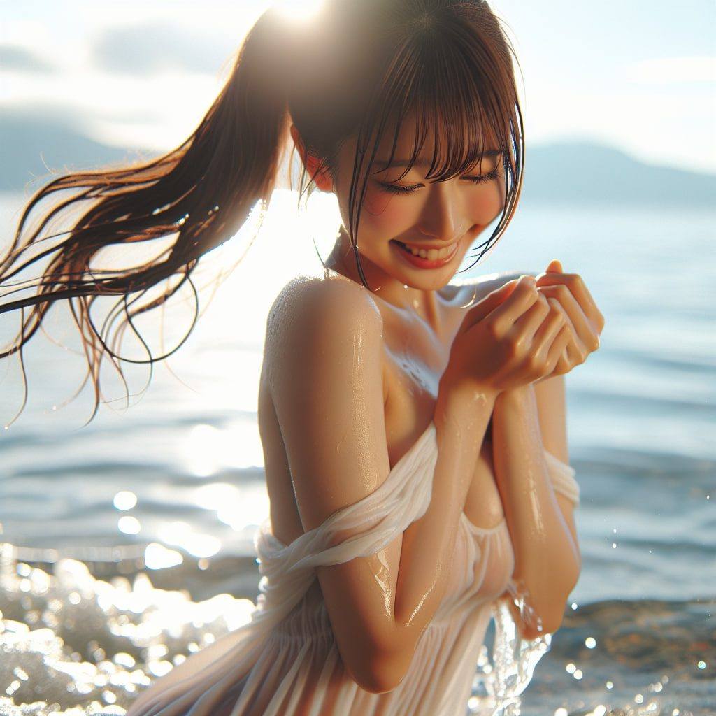 Girls playing by the sea