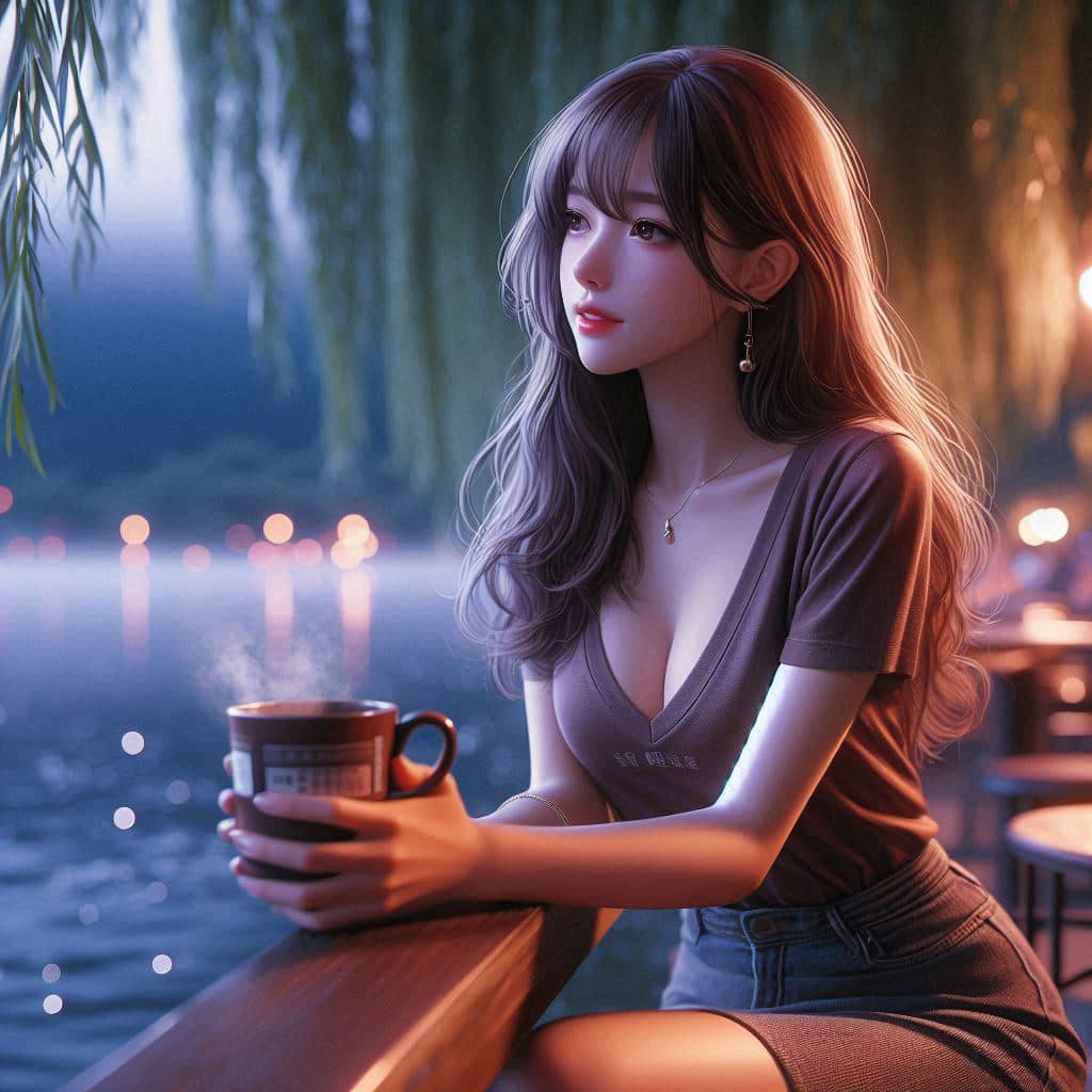 Night by the lake. Charming moon