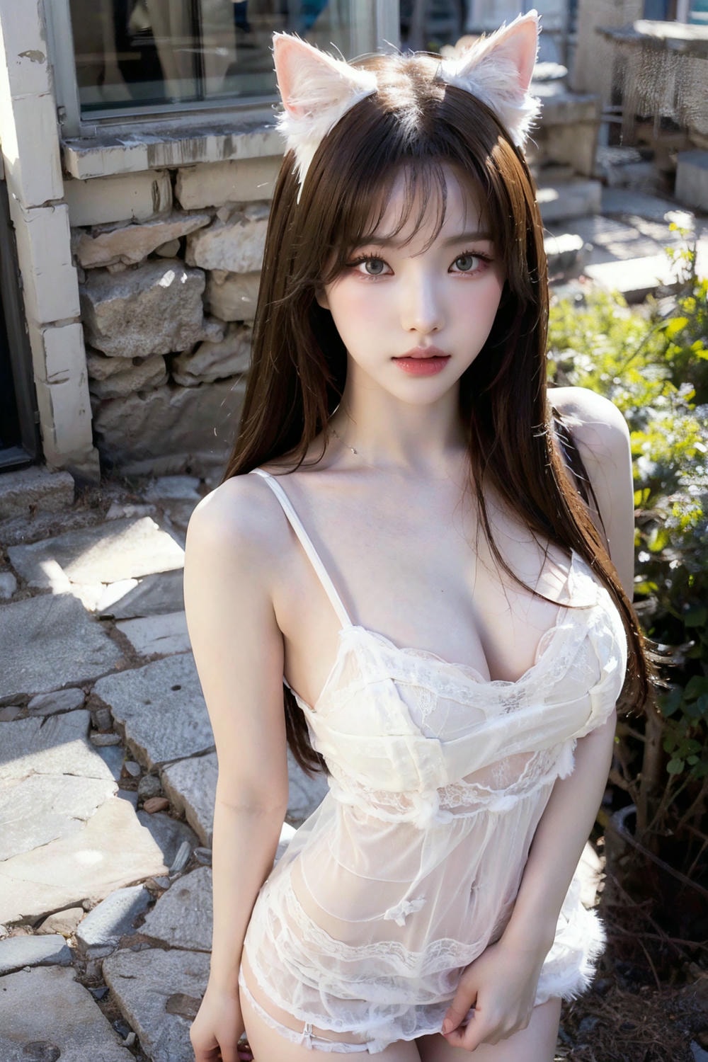 Collection - Enchanting Nymph in a Lace and Fur Ensemble Amidst Ancient Ruins -