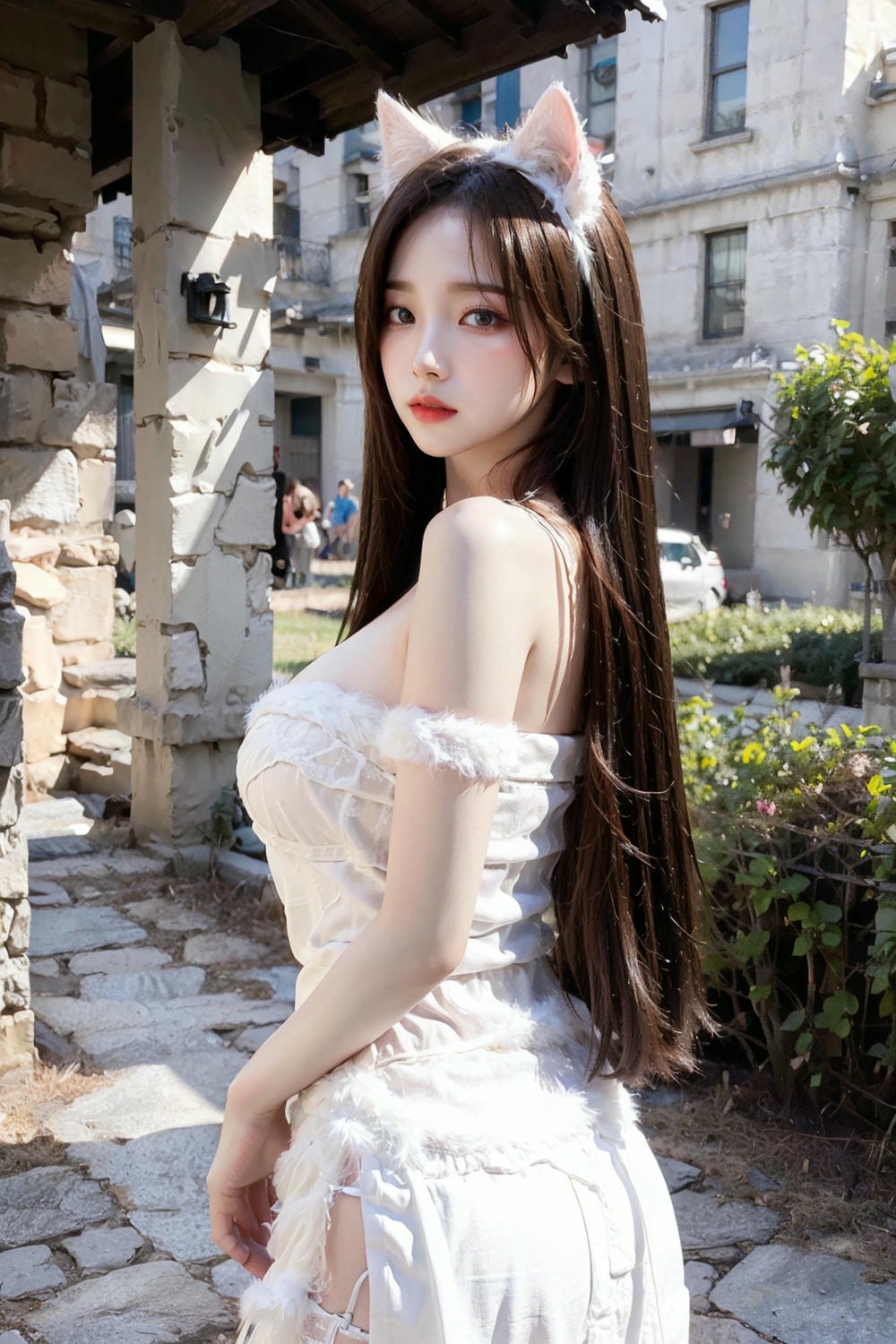 Collection - Enchanting Nymph in a Lace and Fur Ensemble Amidst Ancient Ruins -