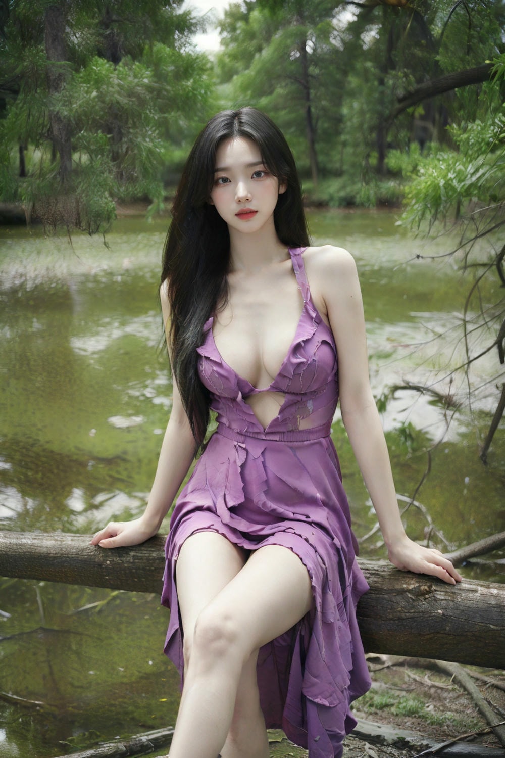 Collection - Enchanting Nymph in a Lavender Gown Amidst the Verdant Wilderness