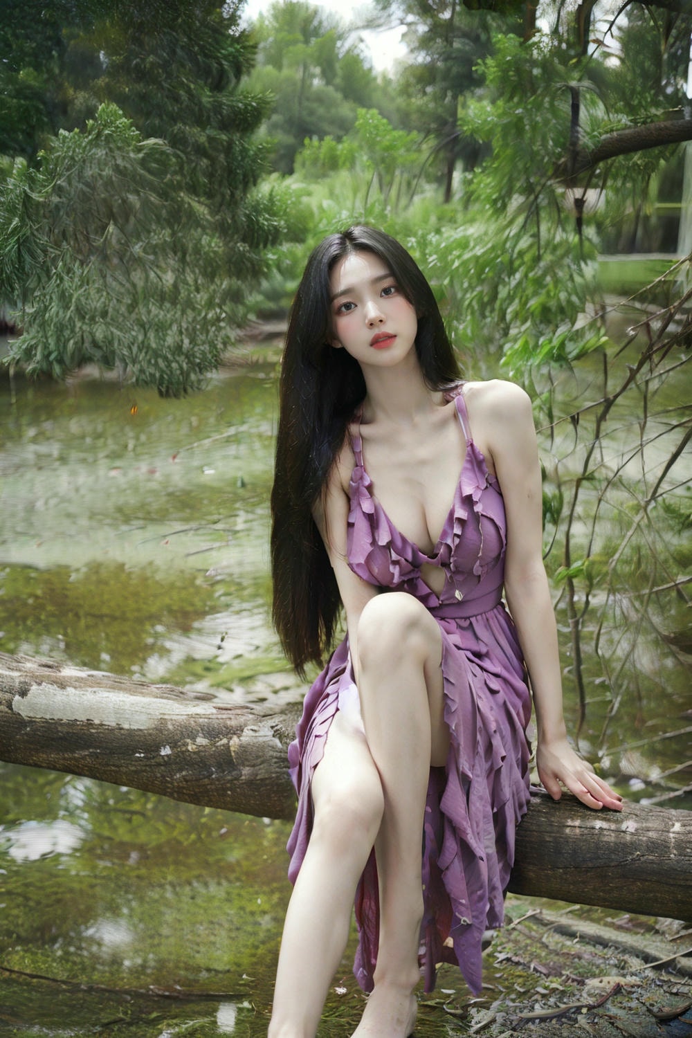 Collection - Enchanting Nymph in a Lavender Gown Amidst the Verdant Wilderness