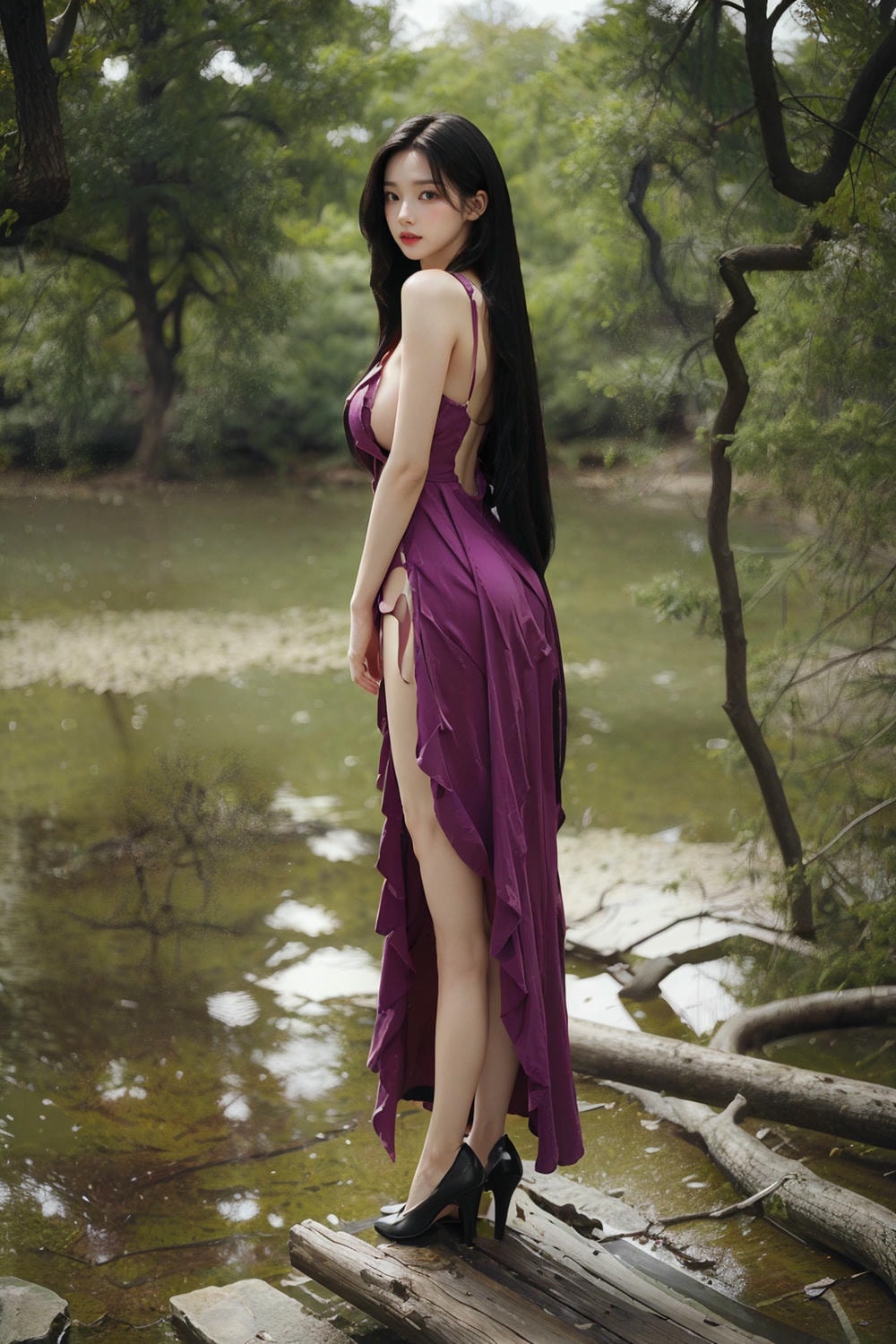 Collection - Enchanting Nymph in a Lavender Gown Amidst the Verdant Wilderness