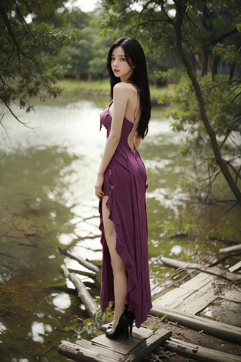 Collection - Enchanting Nymph in a Lavender Gown Amidst the Verdant Wilderness