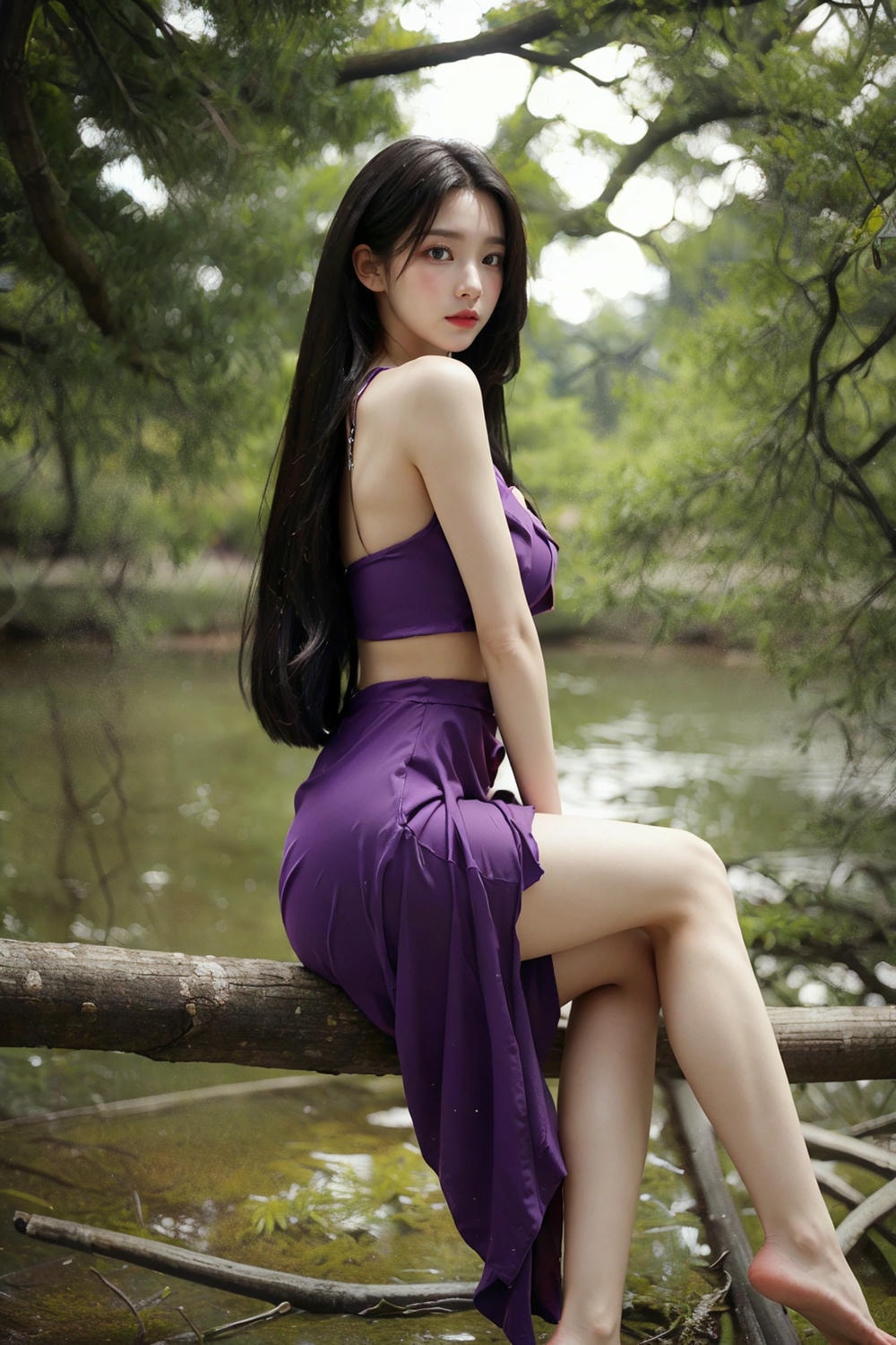 Collection - Enchanting Nymph in a Lavender Gown Amidst the Verdant Wilderness