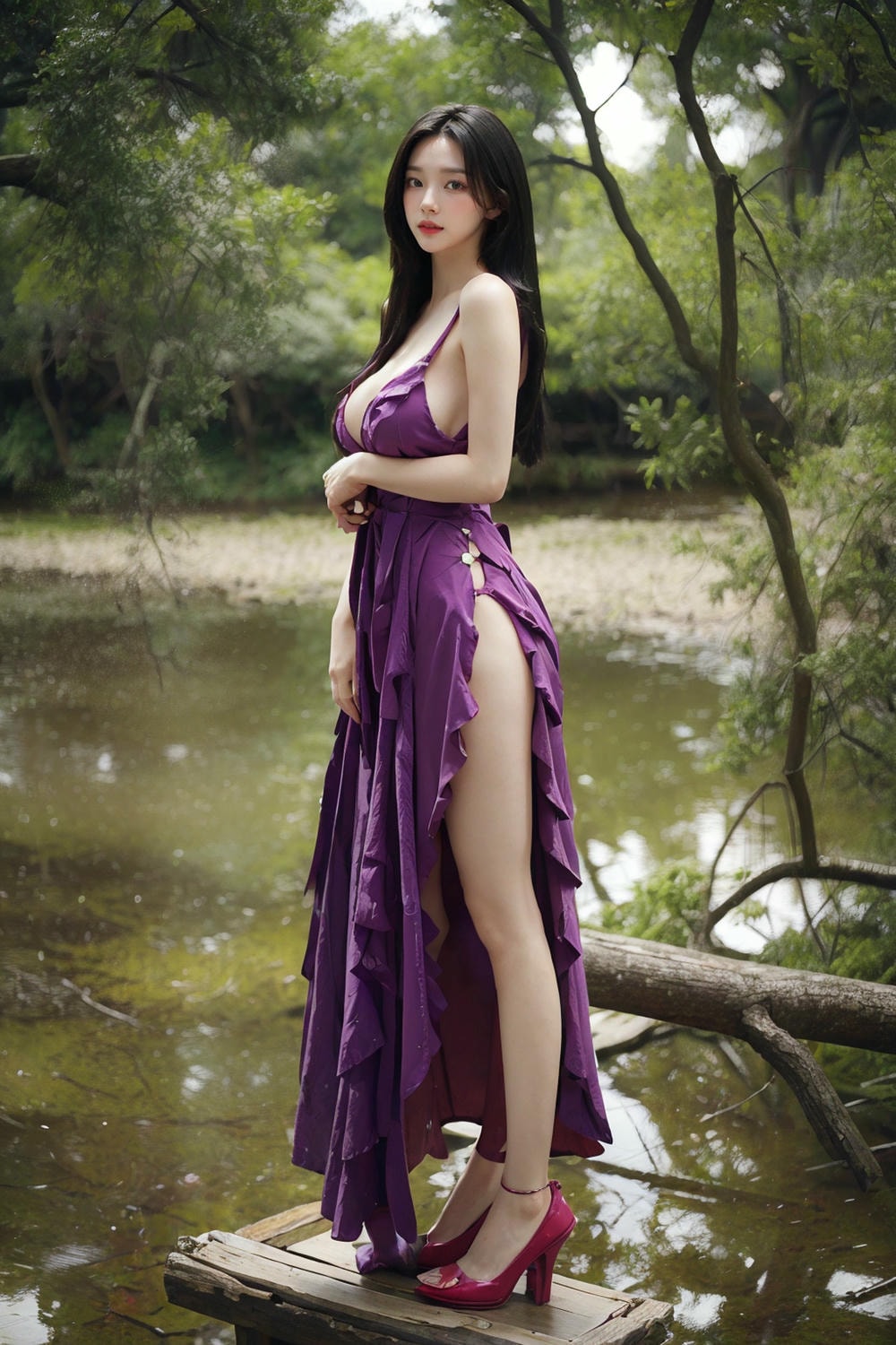 Collection - Enchanting Nymph in a Lavender Gown Amidst the Verdant Wilderness