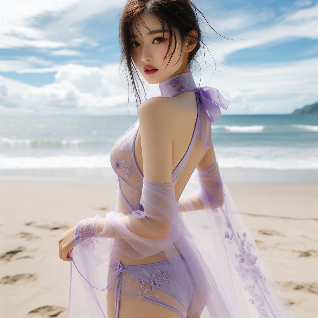 沙灘上的旗袍妹子
