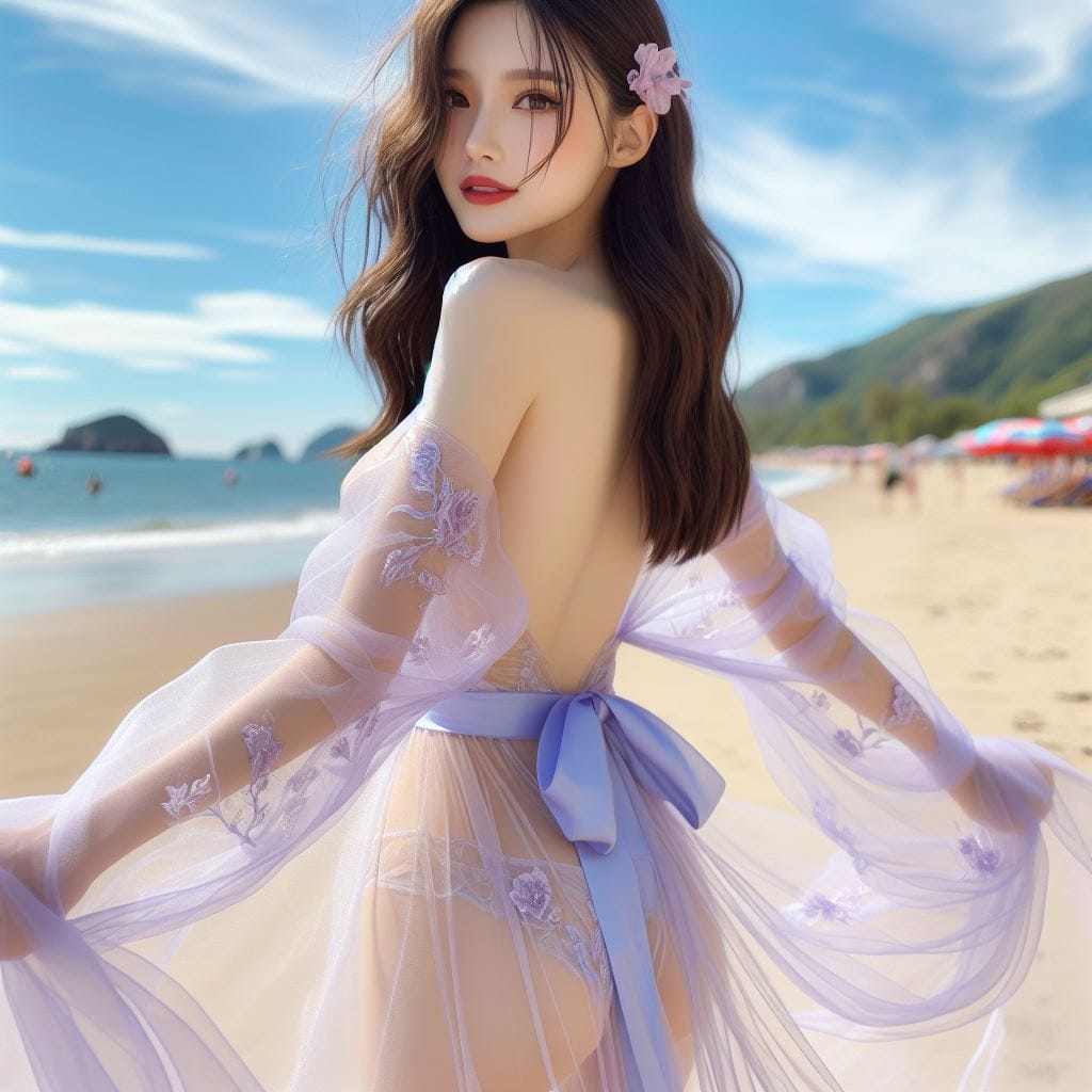 沙灘上的旗袍妹子