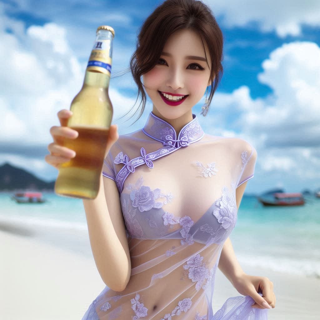 沙灘上的旗袍妹子