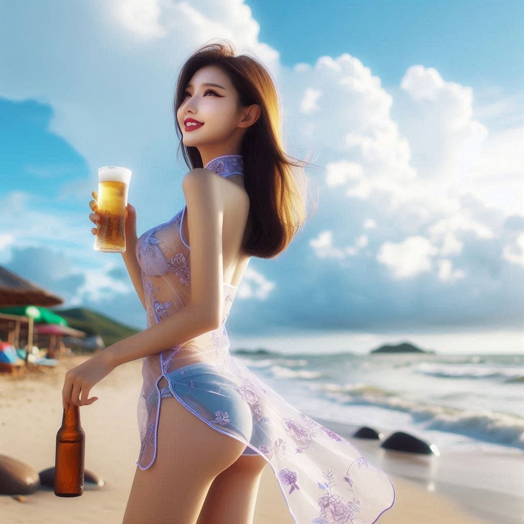 沙灘上的旗袍妹子