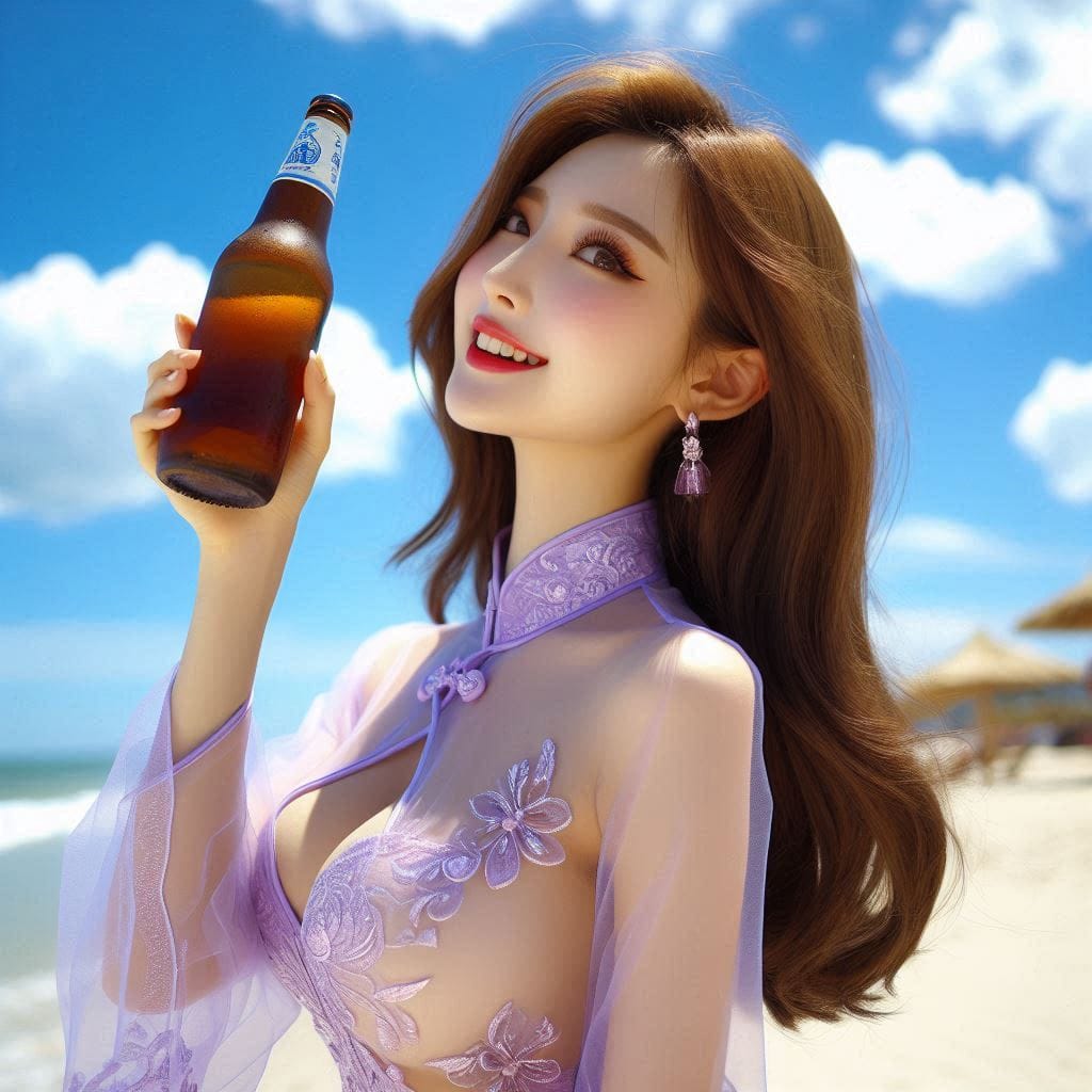 沙灘上的旗袍妹子
