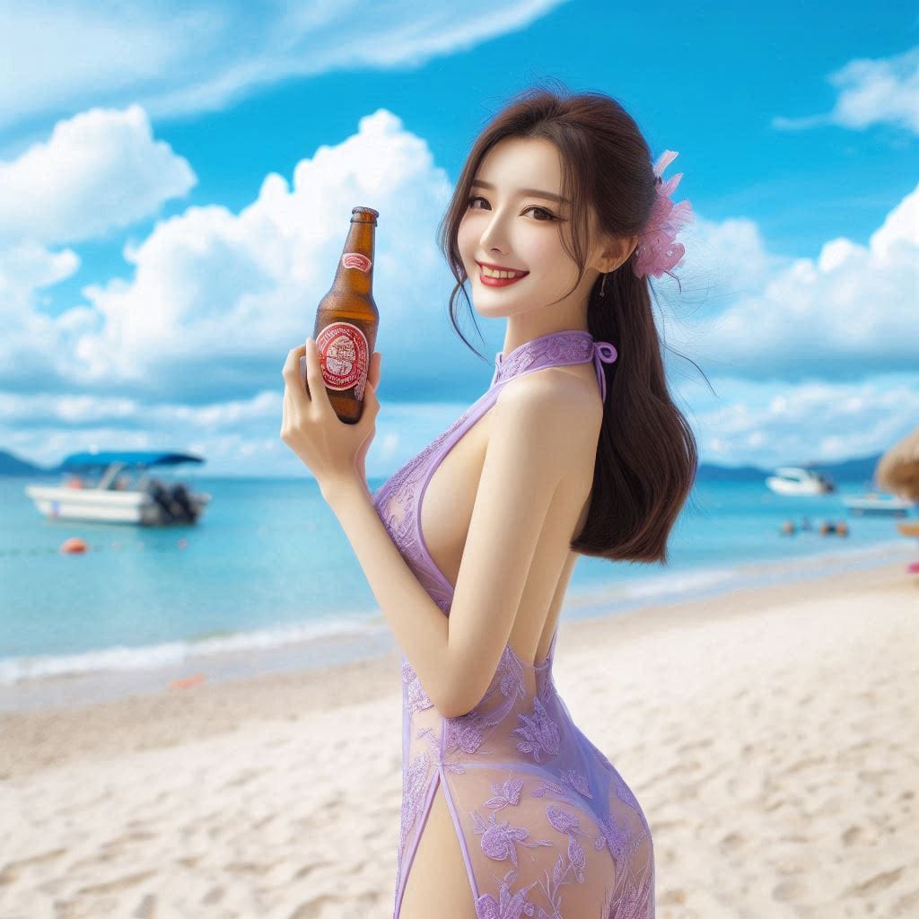 沙灘上的旗袍妹子