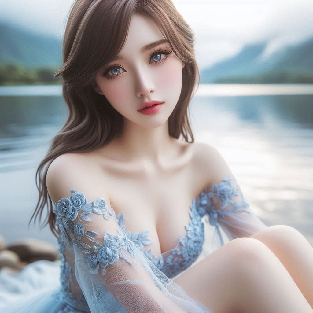 湖畔巧遇妹子