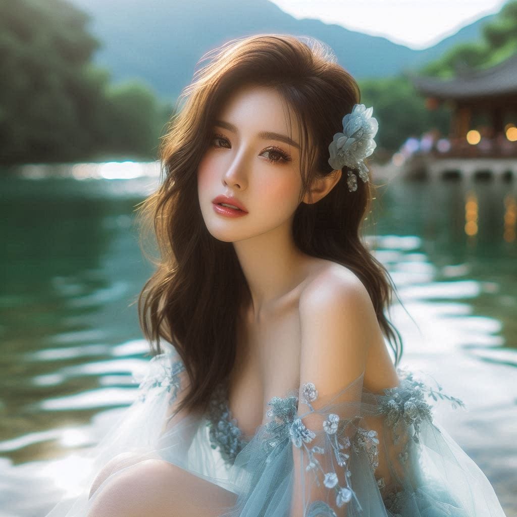 湖畔巧遇妹子
