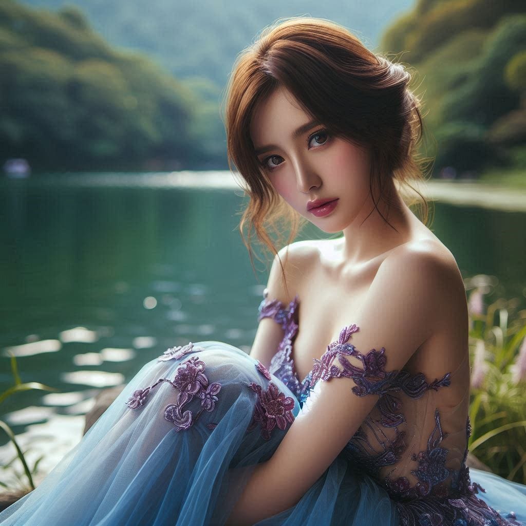 湖畔巧遇妹子