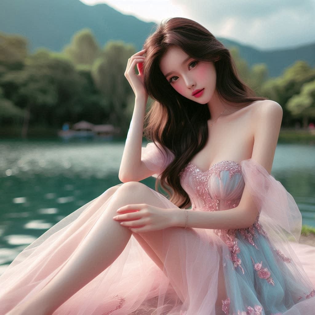 湖畔巧遇妹子