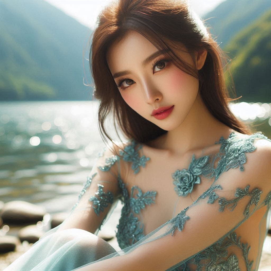 湖畔巧遇妹子