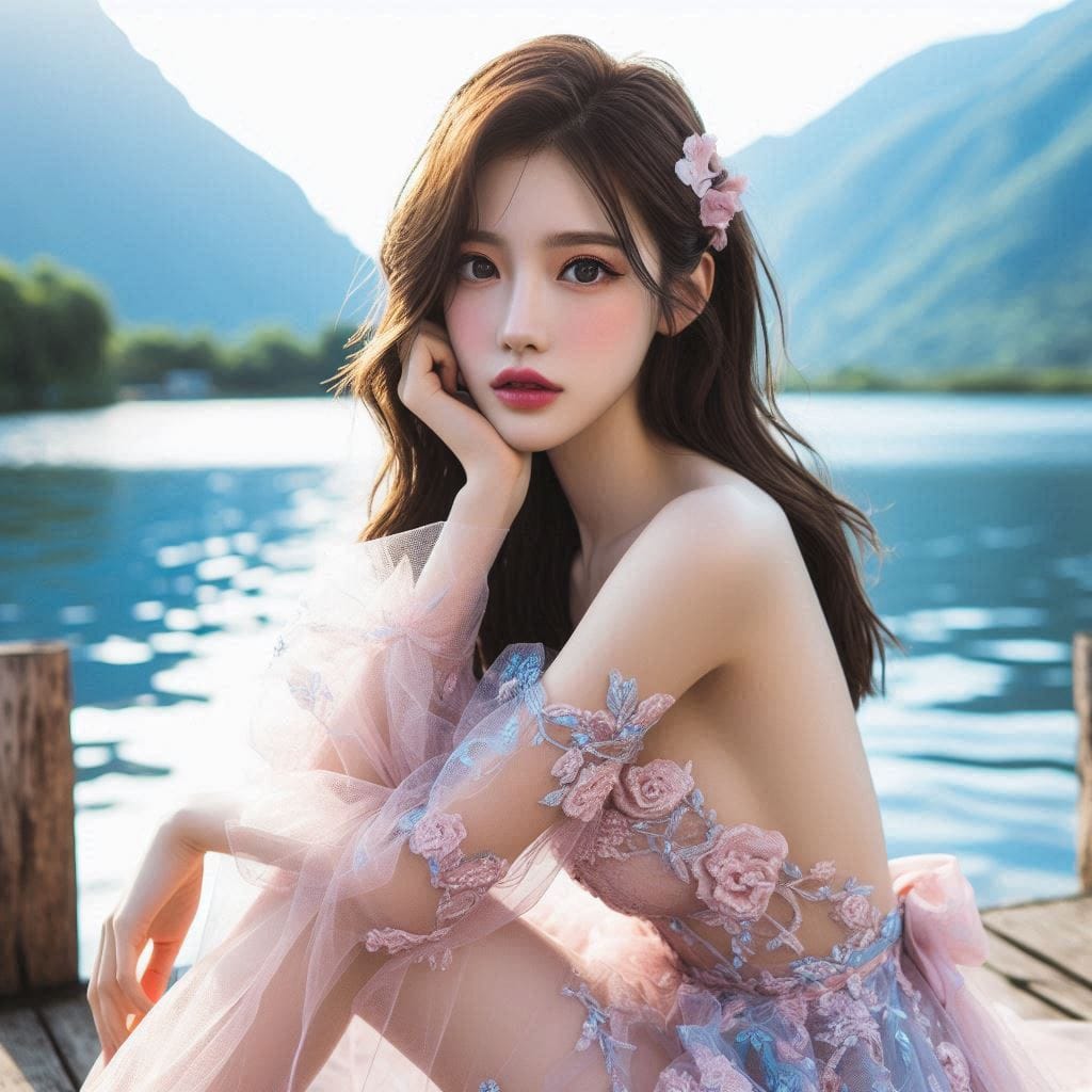 湖畔巧遇妹子