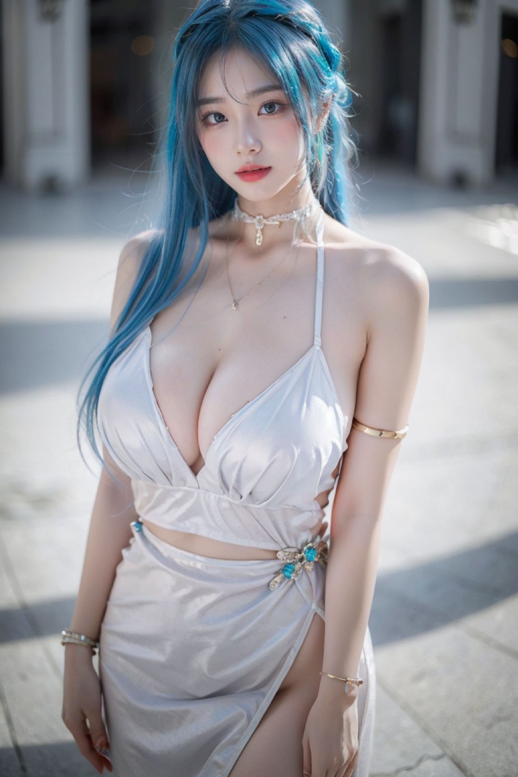 Blue Hair White Dress_96
