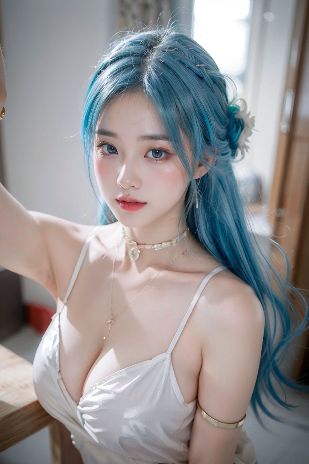 Blue Hair White Dress_96