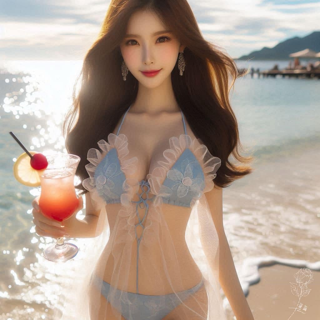 妹子海邊戲水與狗狗