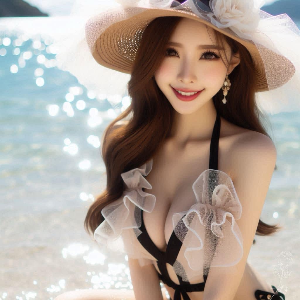 妹子海邊戲水與狗狗