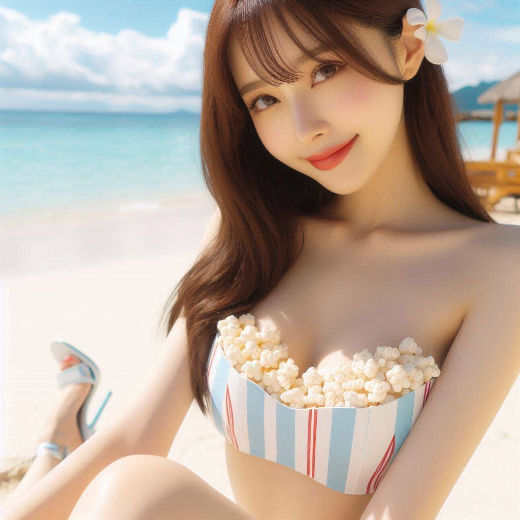 海邊巧遇賣爆米花妹子