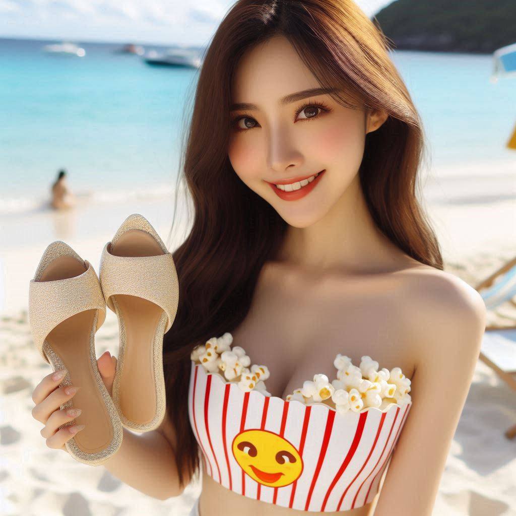 海邊巧遇賣爆米花妹子