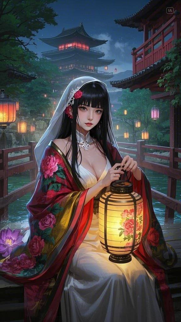 Floating Painted Scroll - Peony Lantern Night Tour