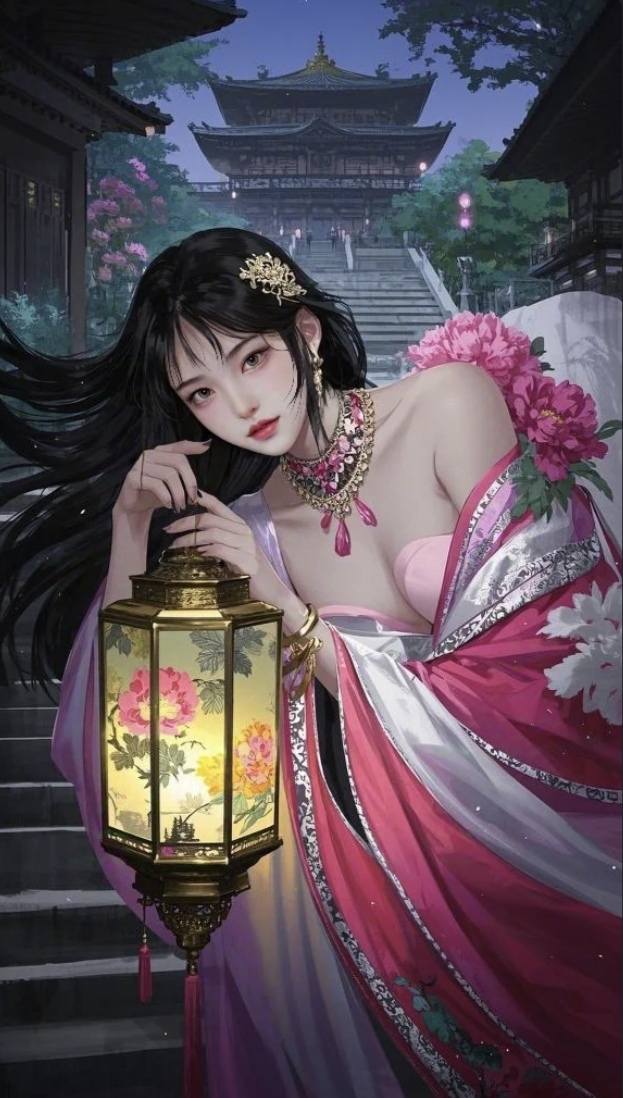 Floating Painted Scroll - Peony Lantern Night Tour